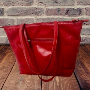 ili New York Genuine Leather Shoulder Tote Handbag Laptop Bag in Red EUC